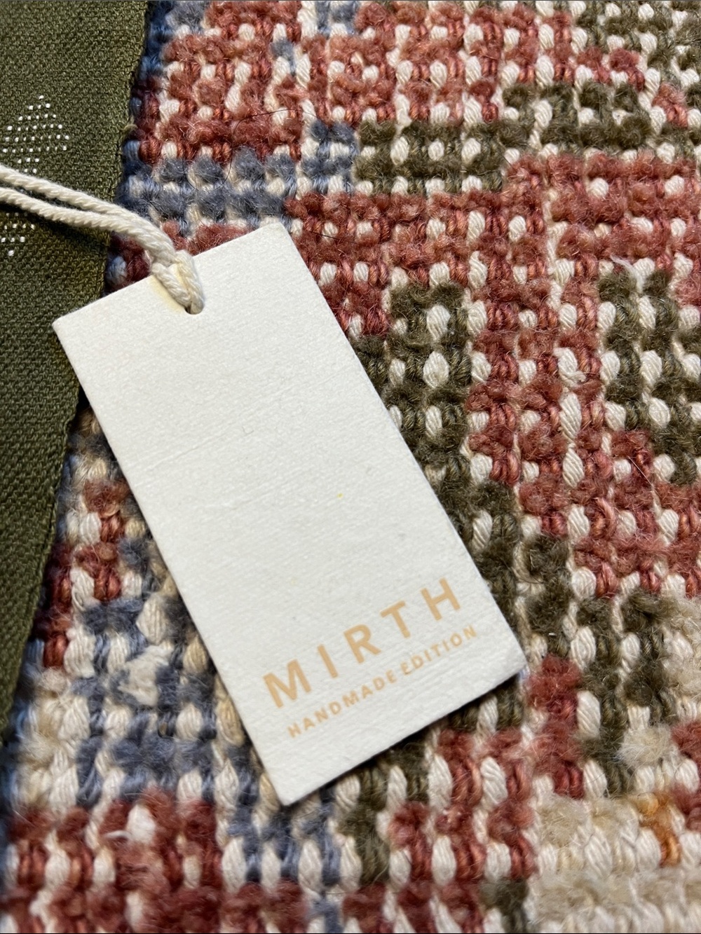 NWT Mirth Handwoven Cotton Sash Belt Skinny Scarf Olive Green Artisan Fringe - Picture 2 of 7